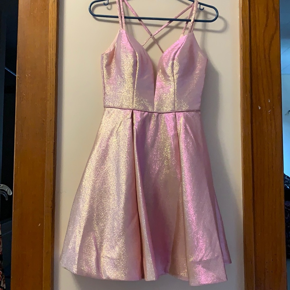 pink holographic a-line homecoming dress